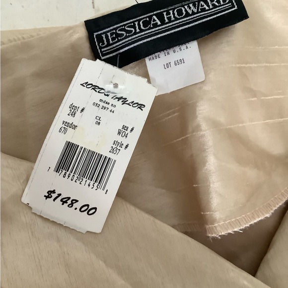 New 90s Jessica Howard off shoulder fitted dress gold/champagne black 2 4 - Picture 8 of 11